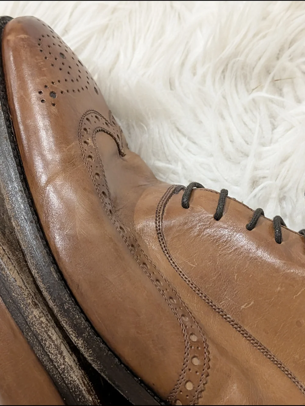 Men's Tan Leather Wingtip Derbys with Brogue Detailing Italian Artisan